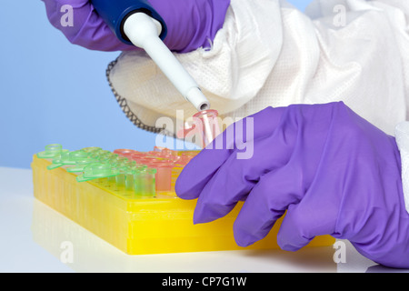 Photo of a lab technicians hands using a pipette Stock Photo