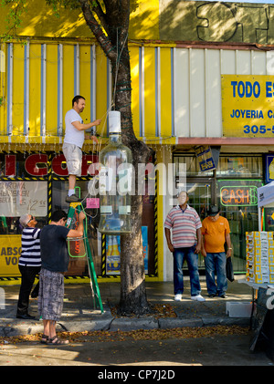 Getting ready for Calle Ocho Carnival. Miami. Florida. USA.Calle Ocho Carnival. Stock Photo