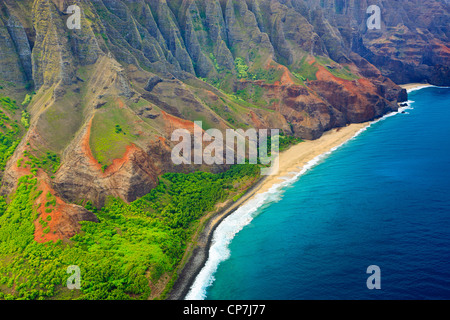 Helicopter view over Napali coastline. Kauai, Hawaii Stock Photo