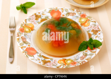 Candied fruits and tea jelly. Recipe available. Stock Photo