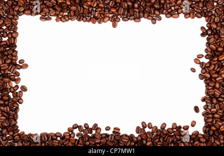 Frame made from roasted coffee beans over white background with room for text or image Stock Photo
