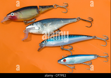 A selection of tarpon lures fished on Rio San Juan near the town of Sabalos below Lake Nicaragua. Stock Photo