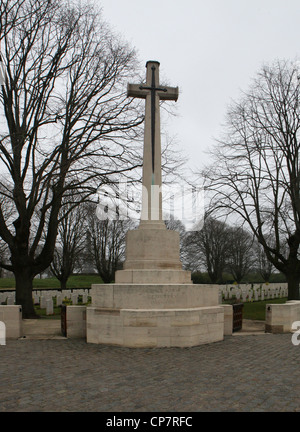 Cross of Sacrifice Essex Farm War Cemetery Belgium wear John McCrae wrote the poem 'In Flanders Fields' Stock Photo