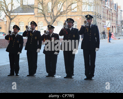 The nightly Last post ceremony at The Menin Gate, the Great War memorial to the missing in Ypres(Ieper)  in Belgium Stock Photo