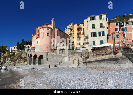 view from the seaside in Sori, small village in Liguria, Italy Stock ...