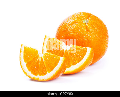 Fresh orange with slices isolated on white background Stock Photo