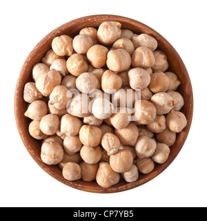 wooden bowl full of hummus isolated on white background Stock Photo