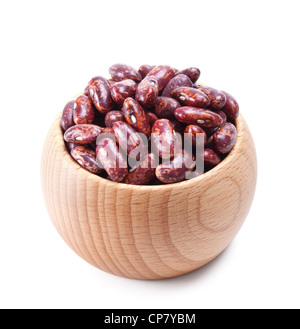 wooden bowl full of red speckled kidney beans isolated on white background Stock Photo