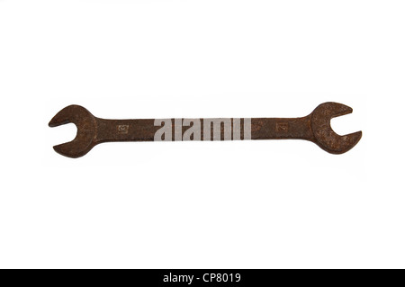 old rusty spanner isolated on white background Stock Photo