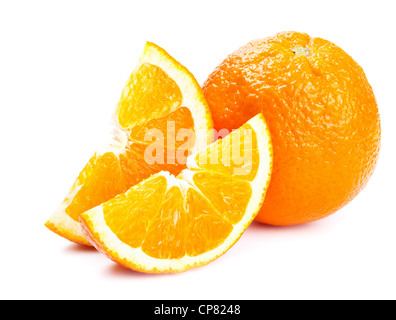 Fresh orange with slices isolated on white background Stock Photo