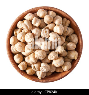 wooden bowl full of chickpeas isolated on white background Stock Photo