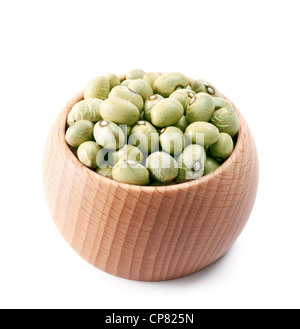 wooden bowl full of green beans isolated on white background Stock Photo