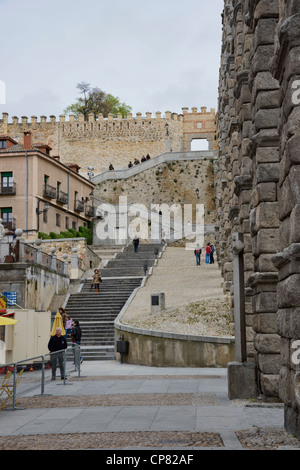 Stairs at Plaza del Azoguejo (Segovia, Spain) Stock Photo