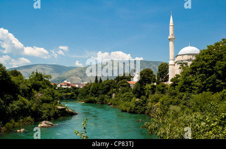 Mostar, Bosnia Hertzegovina, Europe - Koski Mehmed Pasa Mosque and River Neretva Stock Photo