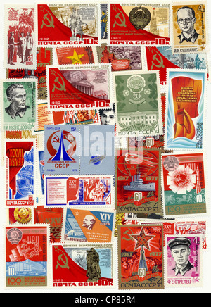 Historic postage stamps of the USSR, political motives, Historische Briefmarken der UdSSR, politische Motive Stock Photo