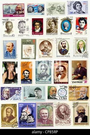 Historic postage stamps, international personalities, Historische Briefmarken, internationale Persönlichkeiten Stock Photo