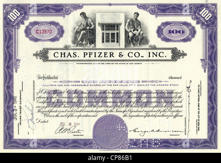 Pfizer /& CO. Stock Certificate Chas Inc