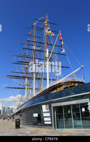 The newly restored Cutty Sark tea clipper sailing ship moored near the Thames at Greenwich London England UK Stock Photo