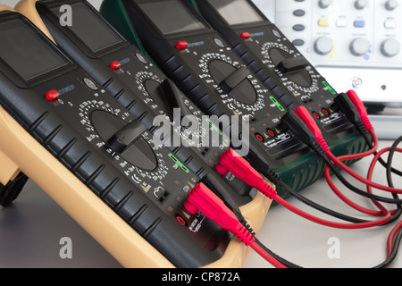 measuring devices with cables ready for measurements in electrical laboratory Stock Photo