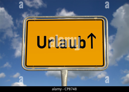 German road sign traffic Holiday with blue sky and white clouds Stock Photo
