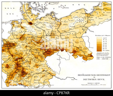 Historical map, population density in the German Reich, 19th Century
