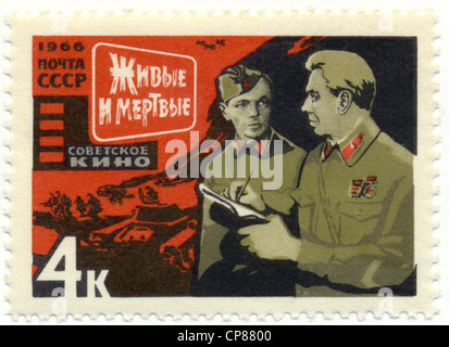 Historic postage stamps of the USSR, political motives, Historische Briefmarke, Szene aus dem Film 'The Living and the Dead' von Stock Photo