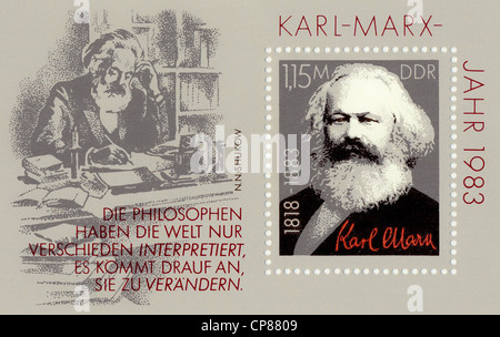Historic postage stamps of the GDR, political motives, Historische Briefmarke der DDR, Karl-Marx-Jahr, Deutsche Demokratische Re Stock Photo