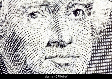 Thomas Jefferson Macro Close Up US Two Dollar Bill Stock Photo