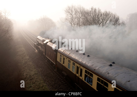 LMS steam locomotive 'Princess Elizabeth' pulling train in foggy conditions Stock Photo