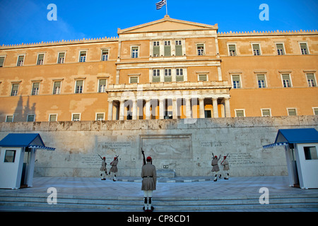 Evzone soldiers, Changing of the Guard, Syntagma Square, Athens, Greece, Europe Stock Photo