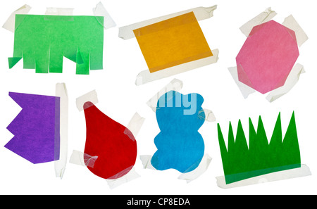 Paper multi-colored slices of the various form for notes. Are pasted by a sticky tape. Isolated on white/ Stock Photo