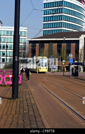 Flexity Swift M5000 class tram near Salford Quays Metro Link stop Salford Greater Manchester England Stock Photo