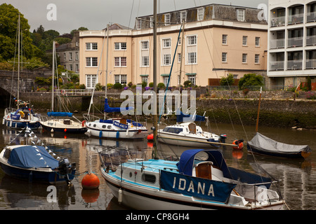 Boats moored on River Dart at Totnes, Devon, UK, Stock Photo