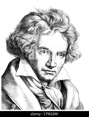 Ludwig van Beethoven, 1770 -1827, a German composer of the First Viennese School, Historische Zeichnung aus dem 19. Jahrhundert, Stock Photo
