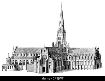 depiction of the 17th Century predecessor of St Paul's Cathedral, a cathedral in London, England, United Kingdom, Historische Ze Stock Photo