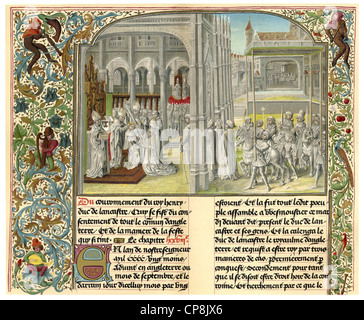 the coronation of King Henry IV of England, 15th Century, after the manuscript of Jean or John Froissart, 1337 - 1405, a chronic Stock Photo