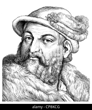 Joachim II Hector, 1505 - 1571, Elector of Brandenburg, Historische Zeichnung aus dem 19. Jahrhundert, Portrait von Joachim II.