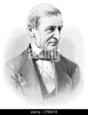 Ralph Waldo Emerson, 1803 - 1882, an American philosopher and poet, Historische Zeichnung aus dem 19. Jahrhundert, Portrait von Stock Photo