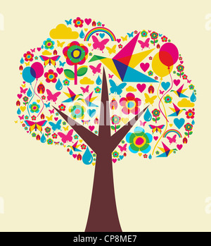 Happy spring time tree composition background. Vector file available. Stock Photo