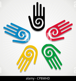 Olympic Games colorfull hands in circle over white background. Vector file layered for easy manipulation and customisation. Stock Photo