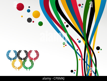 Olympic Games laurel wreath, ribbons and circles over white background. Vector file layered for easy manipulation and customisation. Stock Photo