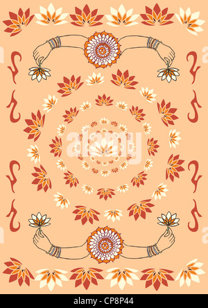 Woman hand and loto indian culture background. Vector file available. Stock Photo