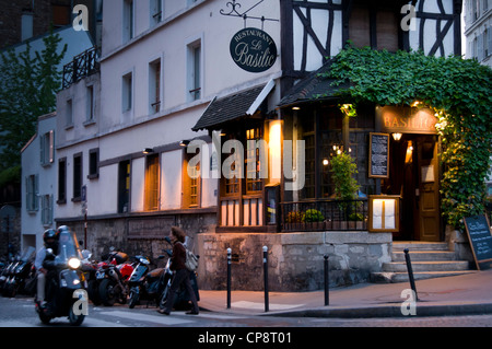 Restaurant Le Basilic in Montmartre, Paris, France Stock Photo
