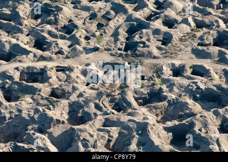 Small scale open pit gemstone mining in Merelani, aerial view, Arusha region, Tanzania Stock Photo