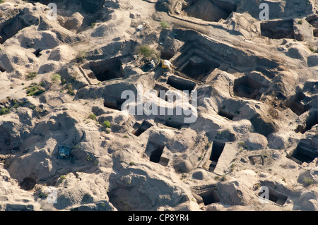 Small scale open pit gemstone mining in Merelani, aerial view, Arusha region, Tanzania Stock Photo