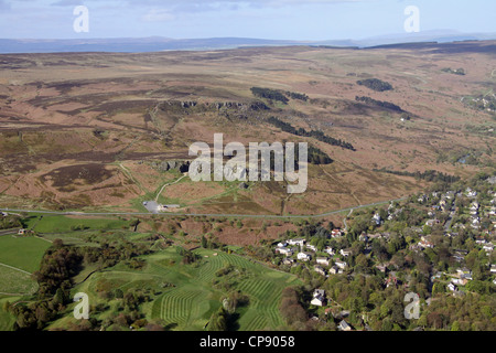 aerial view of The Cow and Calf Rocks, Ilkley Moor in Yorkshire Stock Photo