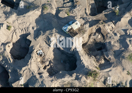 Small scale open pit gemstone mining in Merelani, aerial view, Arusha region, Tanzania Stock Photo