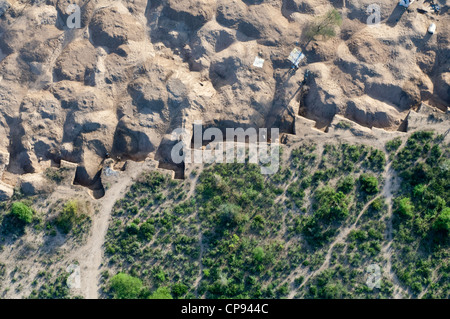 Small scale open pit gemstone mining in Merelani, aerial view, Arusha region, Tanzania Stock Photo