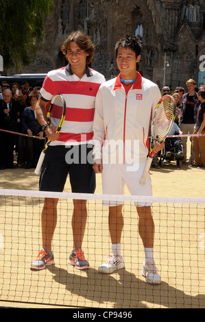 photo opportunity con Rafa Nadal y Kei Nishikori en la Sagrada Familia, Barcelona Spain Stock Photo