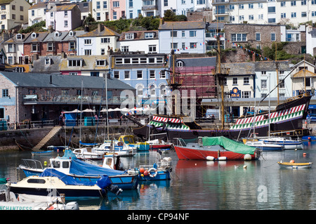 Brixham Harbour,Devon,Brixham Harbour with golden Hind,  This is Brixham Harbour on the south coast of England. Stock Photo